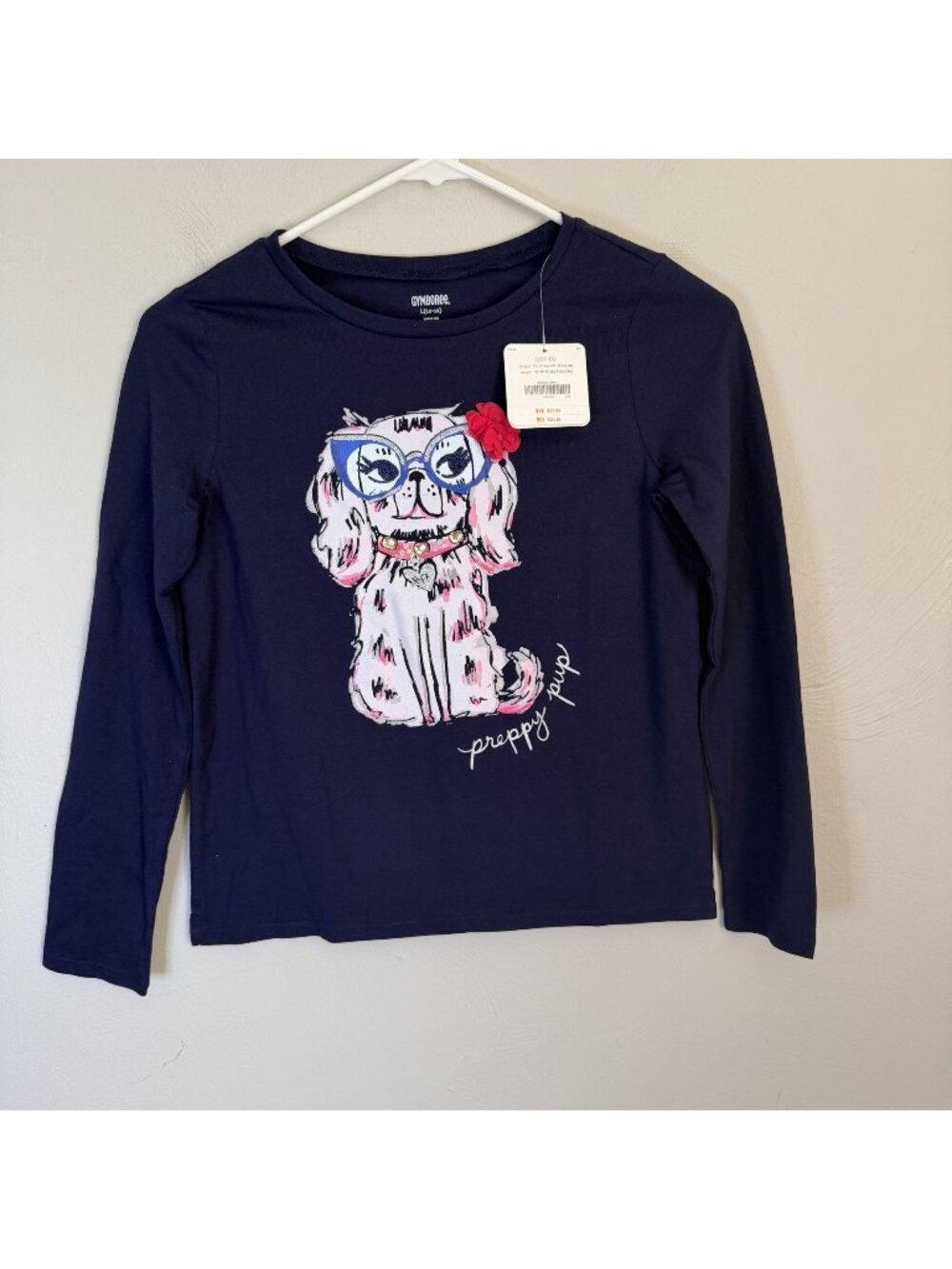 Gymboree Spring Forward Preppy Pup Navy Long sleeve T shirt L 10-12 NWT Sparkle
